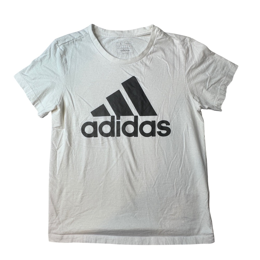 Adidas T-Shirt Womens S White ATACAGIL 28L001 Big Logo Sporty Crew Neck Tee